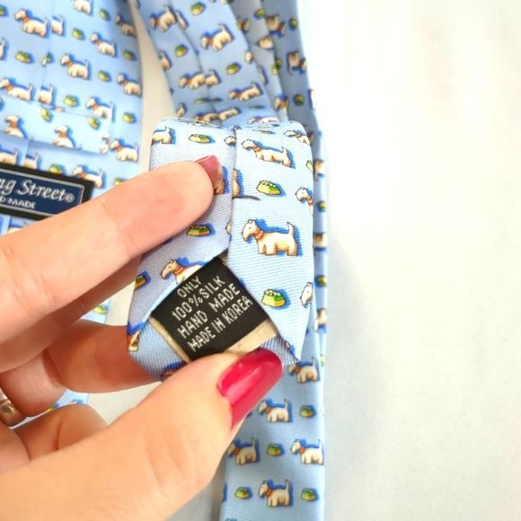 Meeting Street blue and white Dog print Neck Tie - Picture 3 of 5